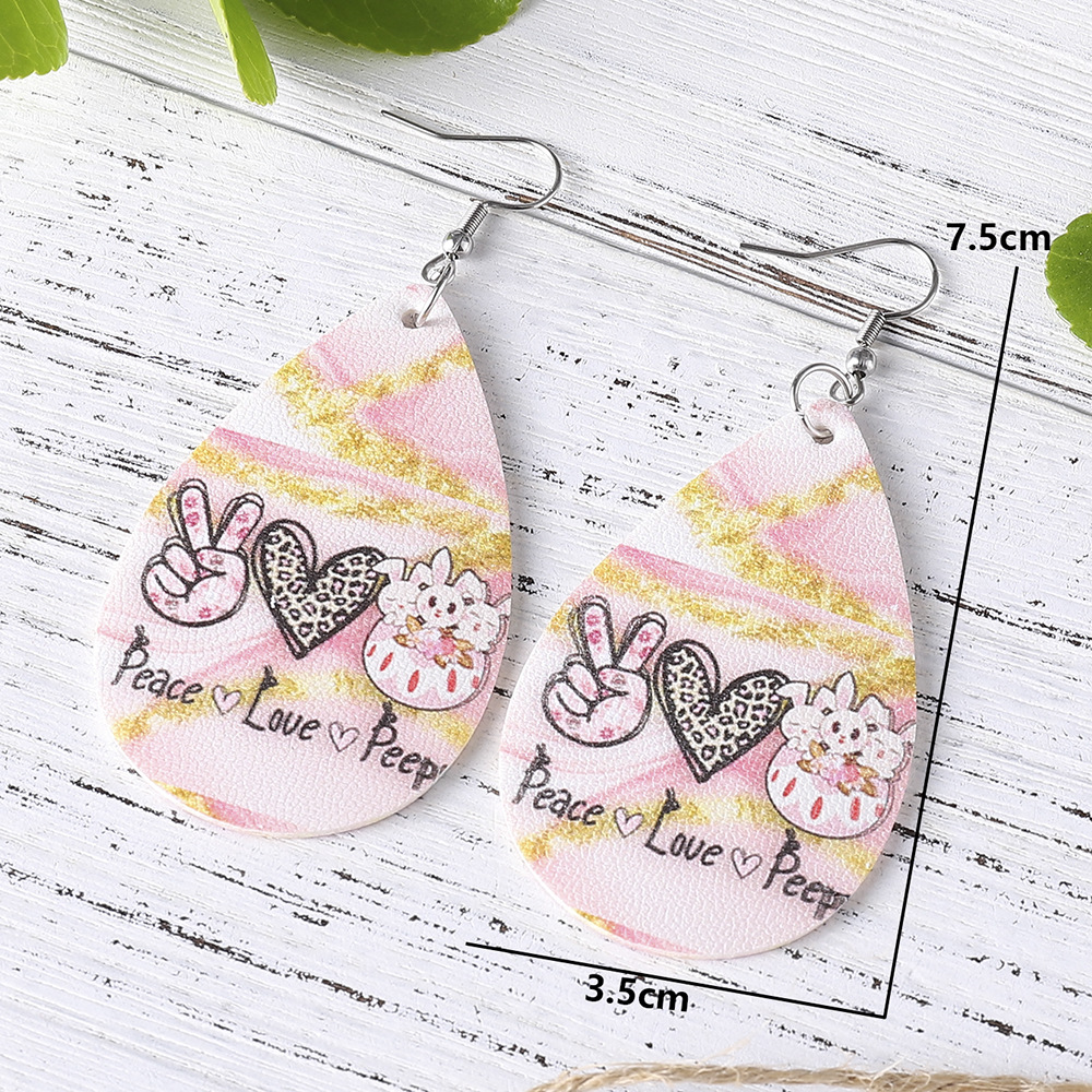 1 Pair Fashion Water Droplets Stainless Steel Pu Leather Handmade Easter Women's Drop Earrings display picture 6