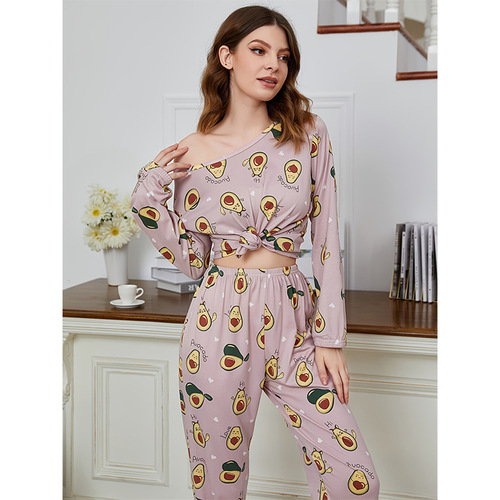 European and American pajamas, long-sleeved trousers, two-piece suit, milk silk, full of printed cartoon dinosaur new products