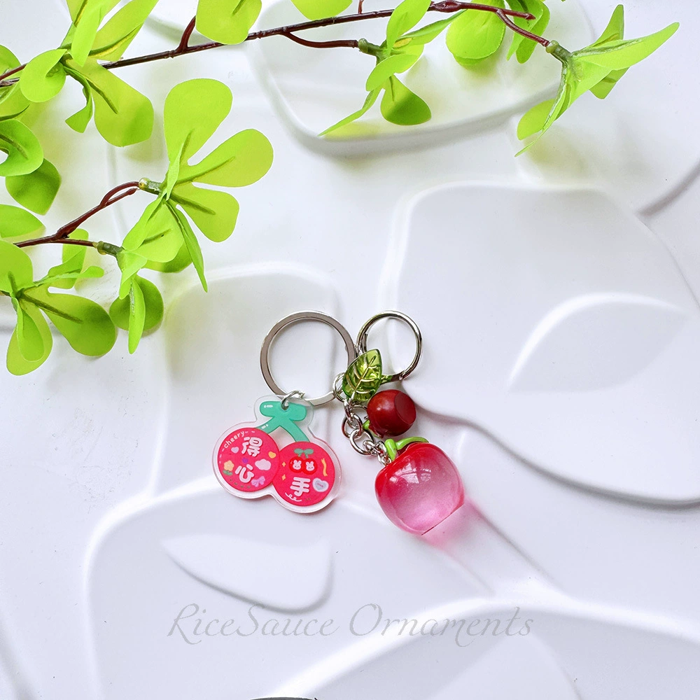 Acrylic Fruit Keychain Pendant, Cute Mini Charm with Leaf Tag, Single or Multi‑Piece Options