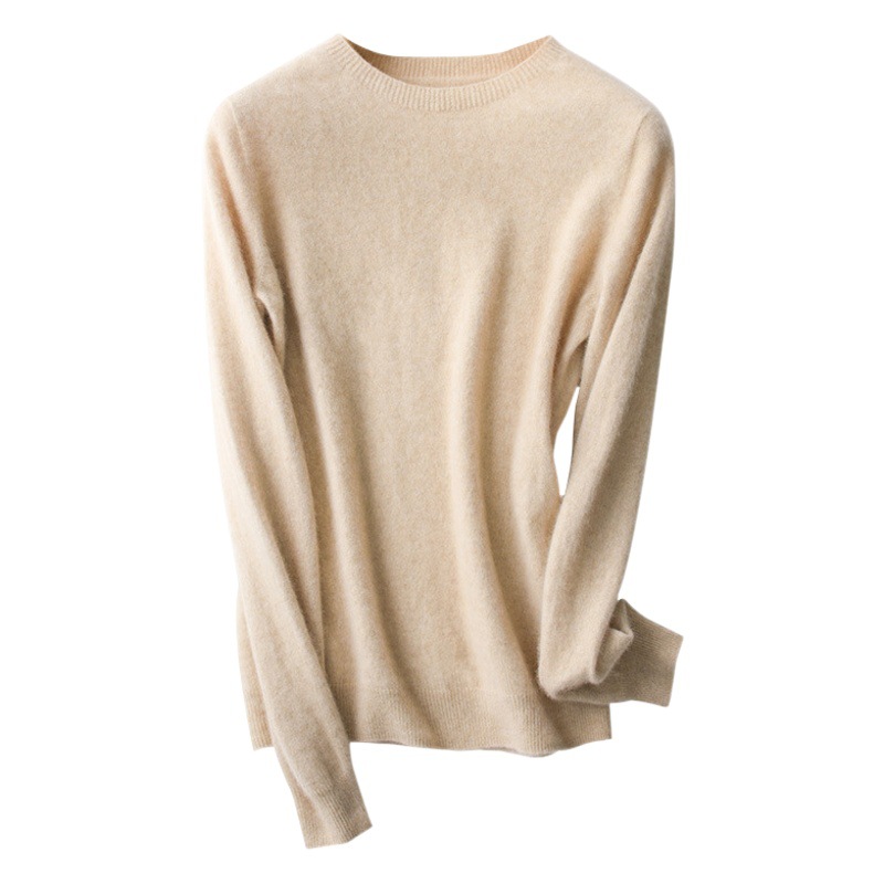 Cashmere Sweater Women's Crewneck 100 Pure Mountain Cashmere Sweater Autumn and Winter New First Line Garment Seamless Long Sleeve Knitted Base Sweater