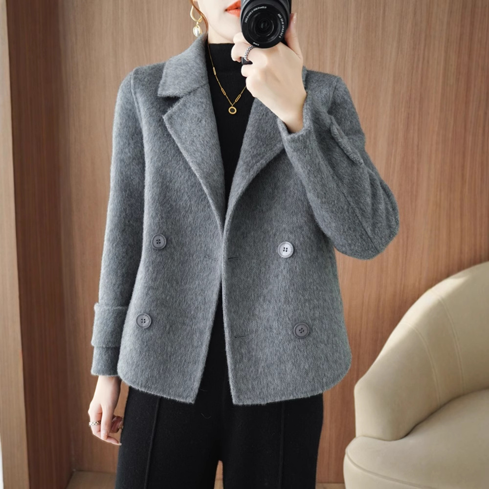 가을과 겨울을위한 순수 양모 양면 양모 코트 여성 짧은 한국식 캐시미어 모직 느슨한 모직 코트 100 개
