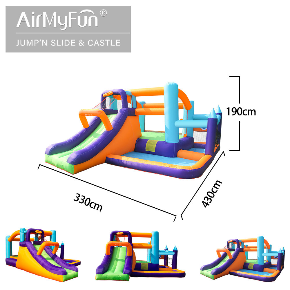 AMF | Castillo inflable para el hogar, trampolín inflable con tobogán pequeño para niños, castillo de juegos para fiestas en interiores y exteriores