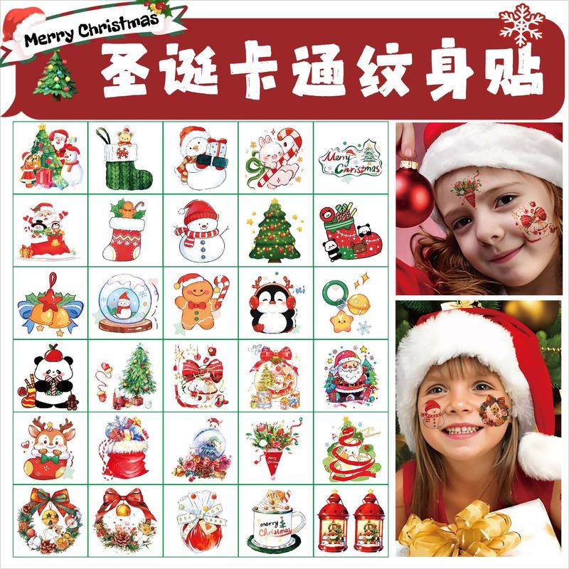 Cross Border Christmas Color Tattoo Sticker Waterproof Santa Snowman Party Cute Cartoon Temporary Tattoo Sticker