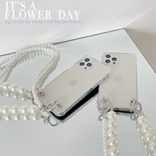 ins网红珍珠手链iPhone12ProMax手机壳适用14Pro斜跨珍珠链保护套