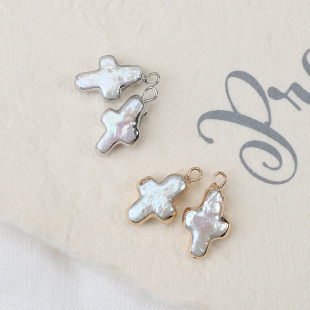 edging small cross pearl baroque natural fresh water single hanging double hanging copper gold plated silver diy small accessories
