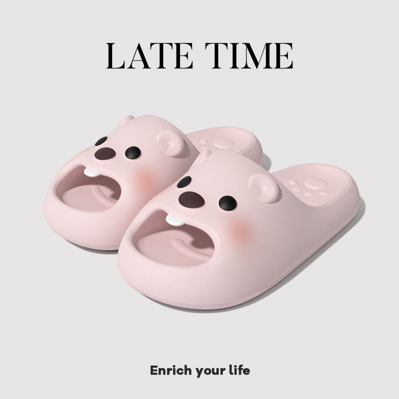 Cute Ruby Slippers for Women Summer Thick-Soled Indoor Home Bathroom Non-Slip Beaver Loopy Slippers Can Be Worn Outside