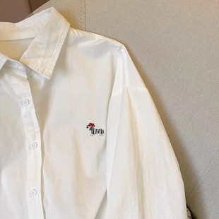 White Puppy Embroidered Lapel Shirt for Women 2025 Spring New Simple Casual Long-Sleeved Shirt Jacket