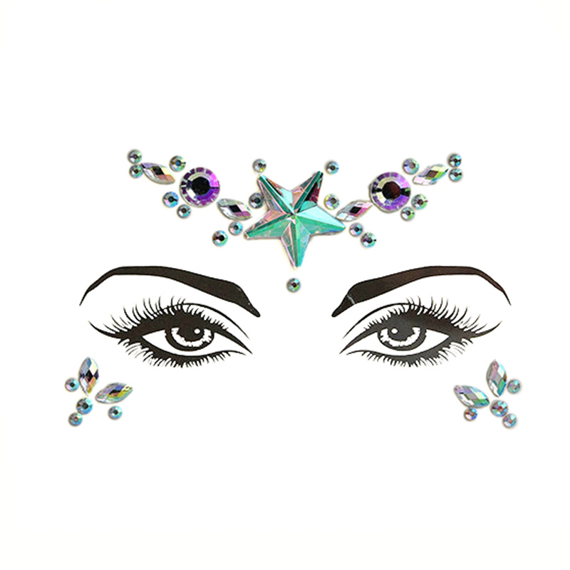 Cruz-frontera nueva cara pegatinas DIY acrílico diamante pegatinas Halloween diamante pegatinas ceja cara pegatinas estrella fiesta