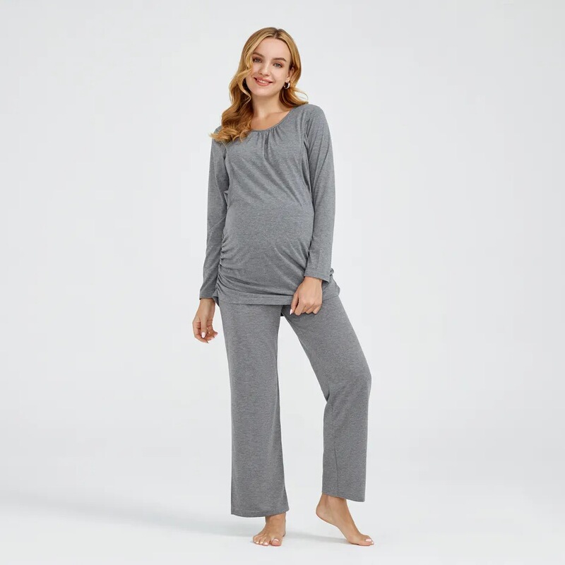 One-piece delivery 2022 New Amazon ebay European and American solid color round neck long sleeve trousers nursing maternity clothes suit