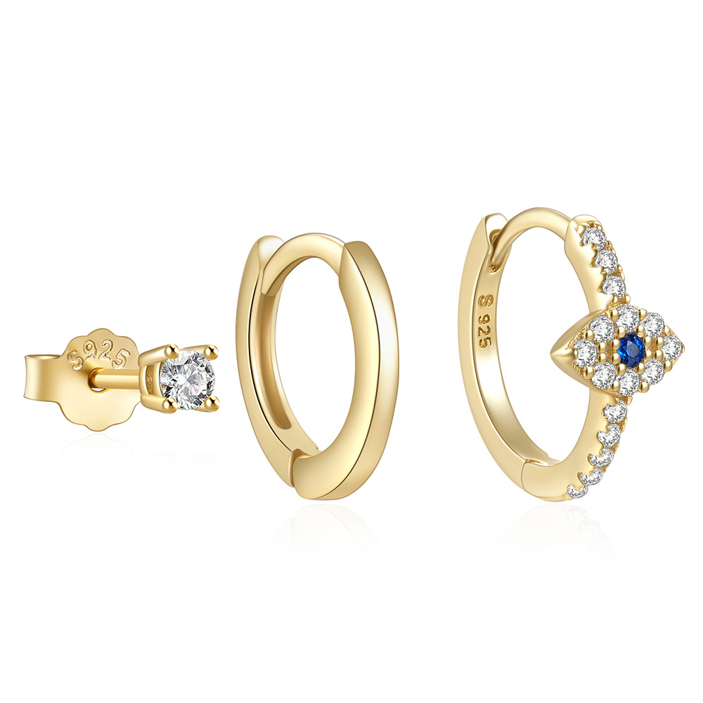 4g Weight Zircon Inlay Material Earrings Classification 3 Pieces Set Quantity Daily Occasion 925 Sterling Silver Material Geometric Pattern Women's Gender Plating, Inlay Design Simple Style Style 3 Pieces Set 925 Sterling Silver Zircon Geometric Earrings 100
