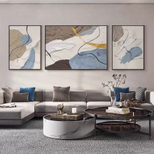 客厅沙发背景墙装饰画现代简约轻奢高级感抽象艺术蓝橙三联壁挂画