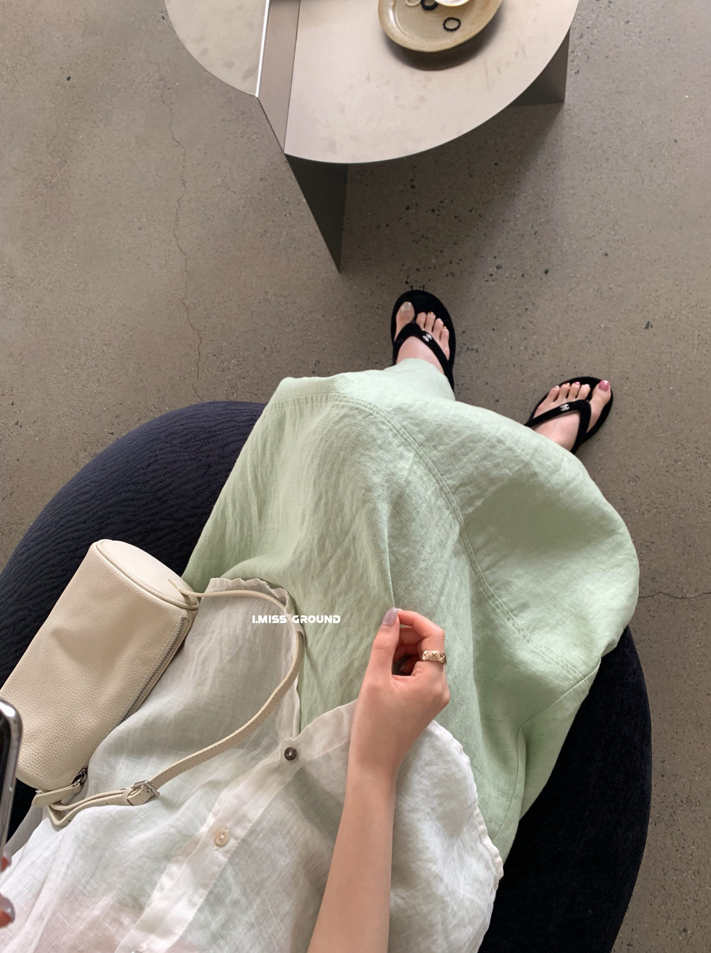 Chân váy midi linen cạp chun nữ phong cách Hàn Quốc — xanh đậm, màu trắng, màu xanh táo, yến mạch chi tiết 2