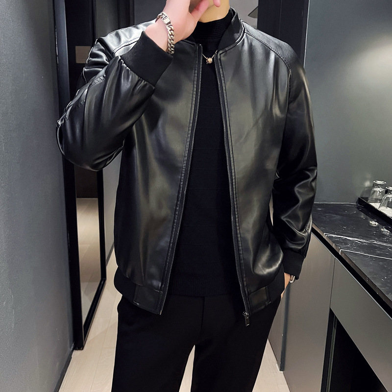 Foreign Trade 2025 Spring and Autum Motorcycle Jacket Youth Men's Stand-Up Collar Pu Jacket Windproof Warm Casual Leather Jacket for Men Foreign Trade 2025 Spring and Autum Motorcycle Jacket Youth Men's Stand-Up Collar Pu Jacket Windproof Warm Casual Leather Jacket for Men