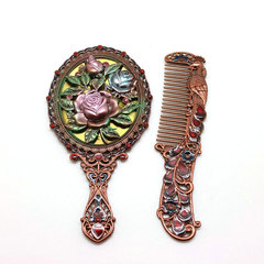 Vintage Hollow-Out Rose-Handle Makeup Mirror & Comb Set, Small Accessories—Perfect for Film Props, Wedding Favors, and Gifts