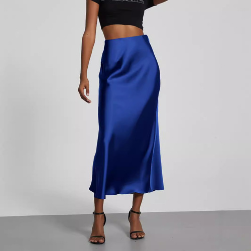 Women's Western-style elegant silk-like satin semi-slip dress, slimming and smooth, mid-length summer dress