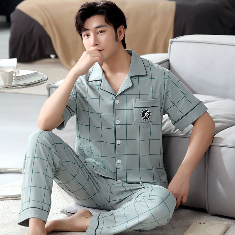 Pijamas de hombre verano 100% algodón pantalones de manga corta más el tamaño de los hombres de verano Delgado al aire libre homewear