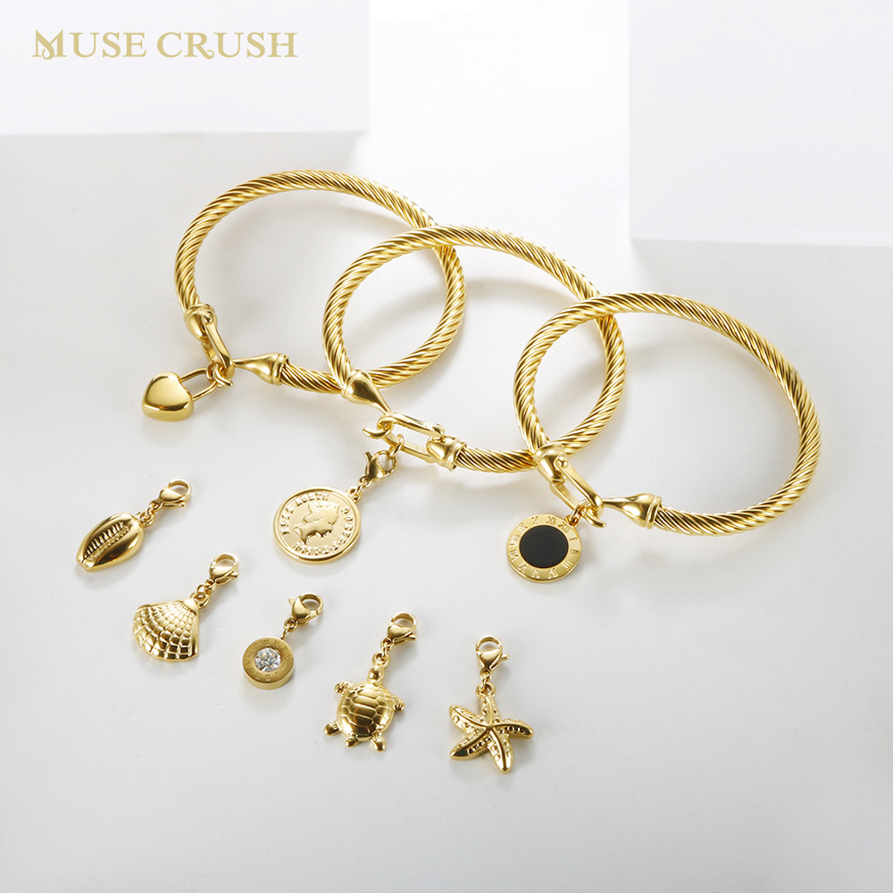 Titanium Steel Material Starfish, Heart Shape, Shell Pattern Marine Style Starfish Heart Shape Shell Titanium Steel Bangle In Bulk