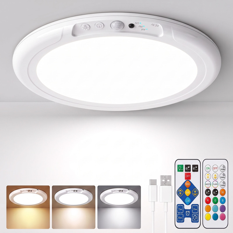 Rechargeable, wire-free, motion-sensing ceiling light LED for corridors, staircases, passageways, warehouses, and home use Rechargeable, wire-free, motion-sensing ceiling light LED for corridors, staircases, passageways, warehouses, and home use