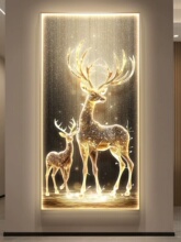福鹿玄关装饰画走廊过道挂画高级感轻奢现代简约黑金经典灯光壁画