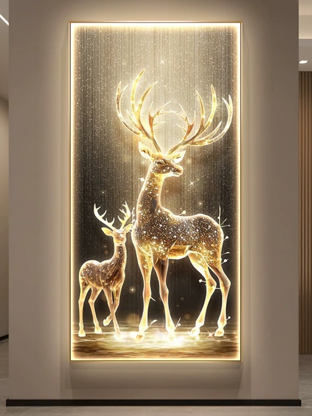 福鹿玄关装饰画走廊过道挂画高级感轻奢现代简约黑金经典灯光壁画