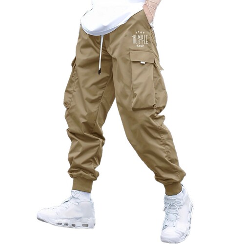 American streetwear printed cropped work pants for men, 2025 summer, thin and loose casual pants