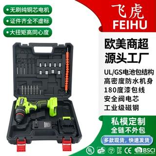 飞虎跨境21V无刷电钻家用工具套装维修手枪钻锂电钻多功能28件套