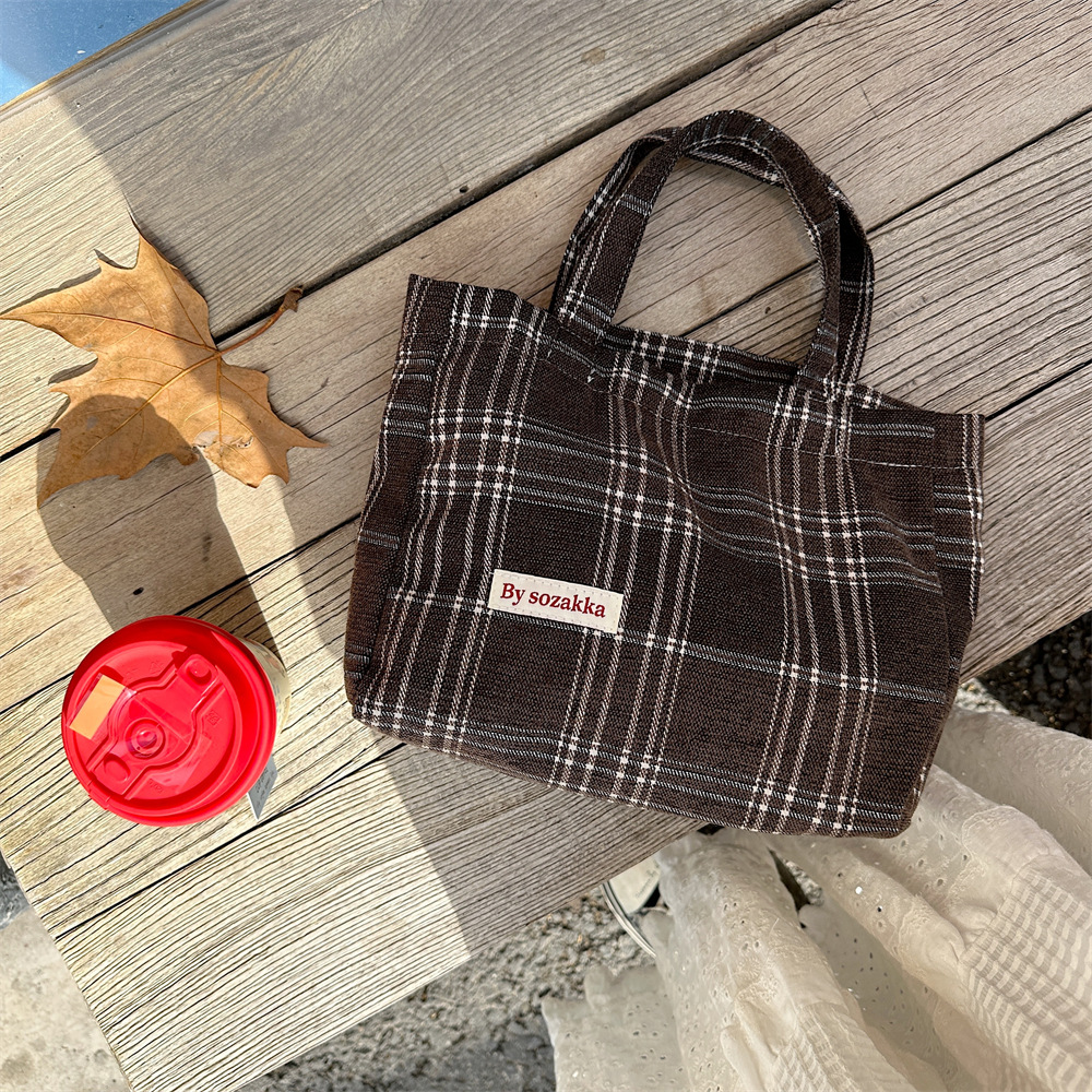 311021 Simple ins retro style woolen multi-color handbag for women, 2023 new checkered autumn and winter women's bag undefined