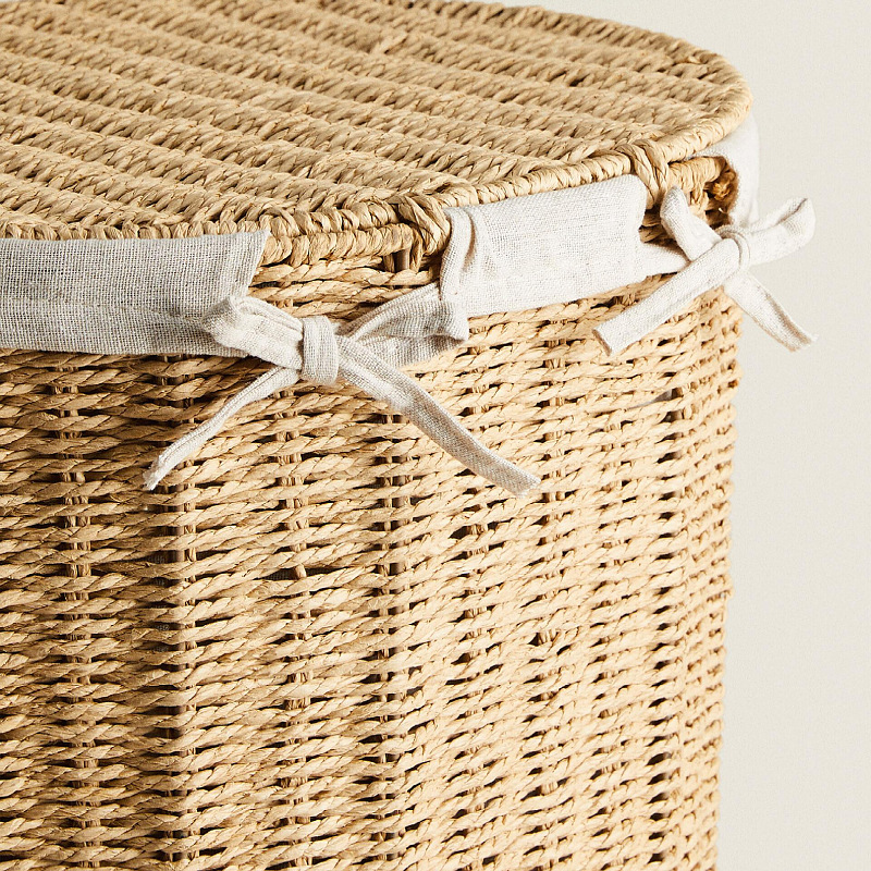 Cesta de lavandería de cuerda de papel tejida moderna, cesto de almacenamiento de lavandería, cesto de lavandería sucio, cesto de arrendamiento de dormitorios con cubierta, cesto de almacenamiento