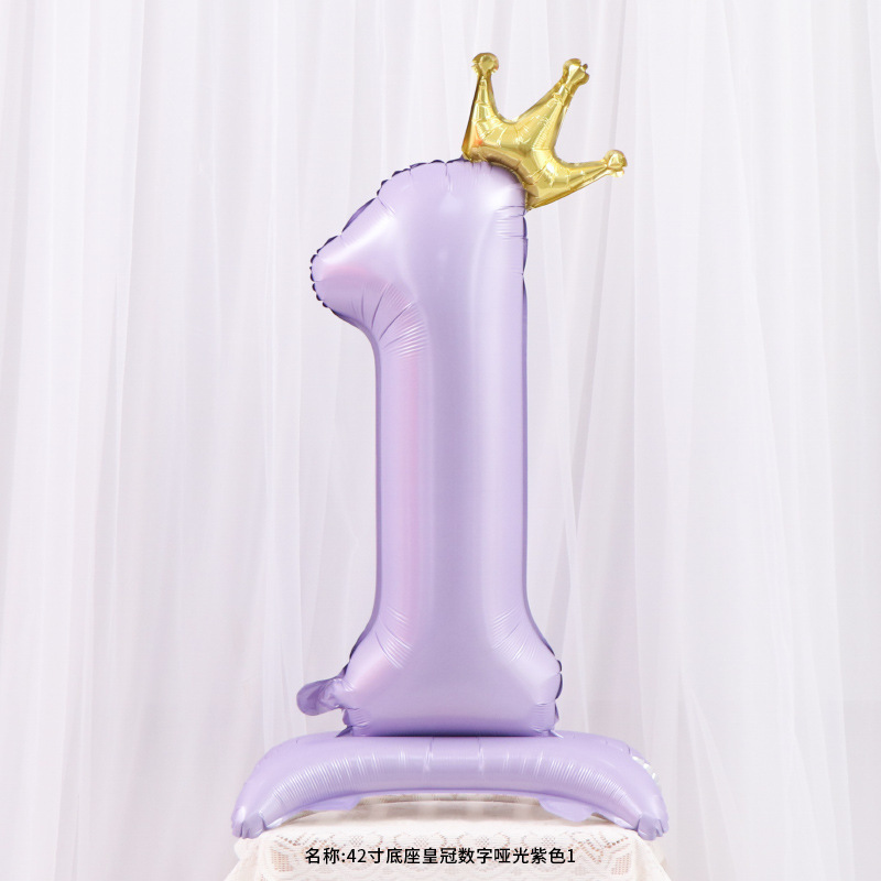 新款42寸站立皇冠数字蓝色粉色儿童宝宝周岁生日派对装饰铝膜气球|undefined