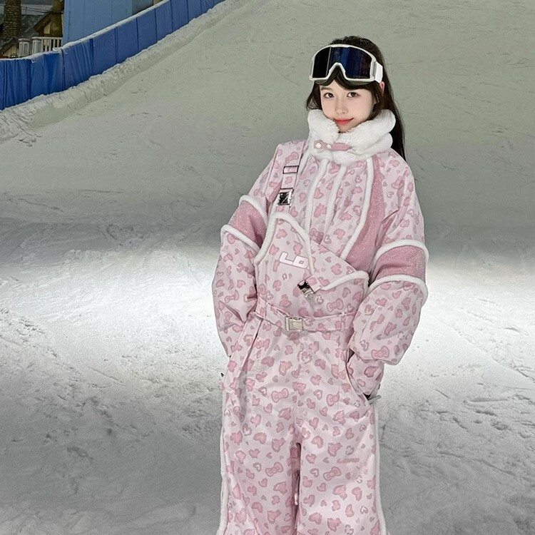 Ldab Pink Ski Suit for Women 2026 Autumn and Winter New Style Super Nice Windproof, Waterproof and Warm Snowboard Jacket Two-Piece Set
