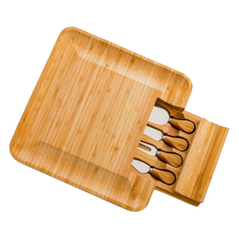 Tablero de queso de bambú traje cortador de queso tablero de corte de cajón cuadrado tablero de pizza entrega de una pieza