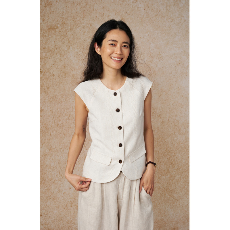 Comos Cms 2026 Cotton and Linen Jacquard Sleeveless Women's Vest, Summer Thin Style, Fashionable Outerwear 258652 Comos Cms 2026 Cotton and Linen Jacquard Sleeveless Women's Vest, Summer Thin Style, Fashionable Outerwear 258652