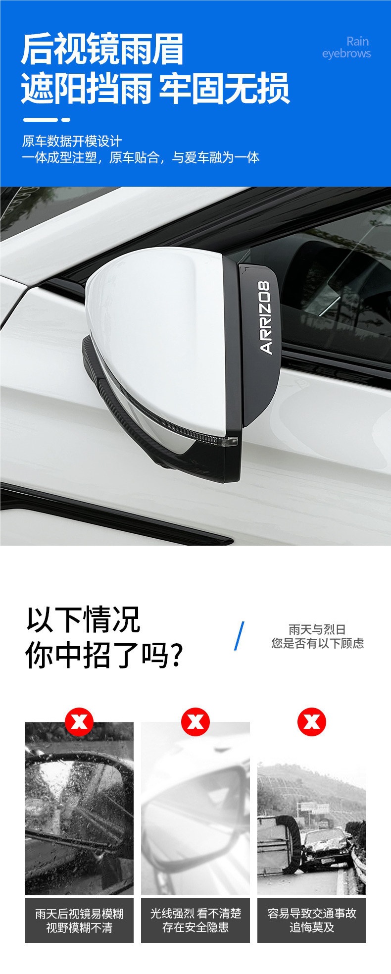 Suitable for Chery Arrizo 8/8Pro Rearview Mirror Rain Shield, Anti-Rain Modification Rain Guard Accessories