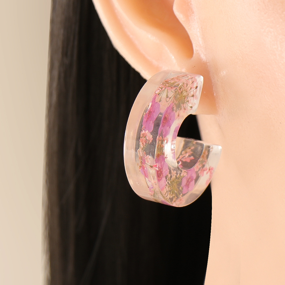 Boucles D&#39;oreilles En Forme De C En Forme De Fleur En Résine Transparente display picture 21