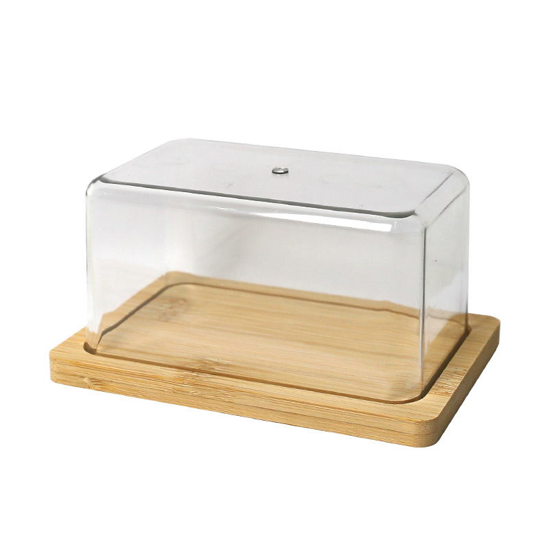 Caja de almacenamiento de rebanadas de queso Caja de almacenamiento Caja de almacenamiento de mantequilla Caja de almacenamiento de bambú rectangular con cubierta Caja de almacenamiento transfronteriza