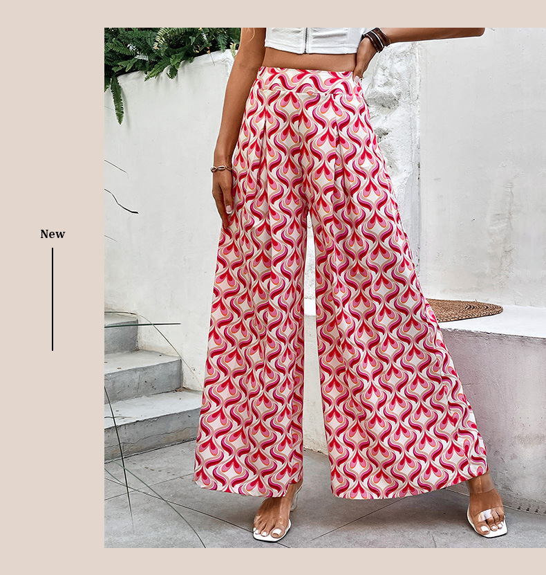 Red Printed Flared Wide-leg Pants_voghion.com