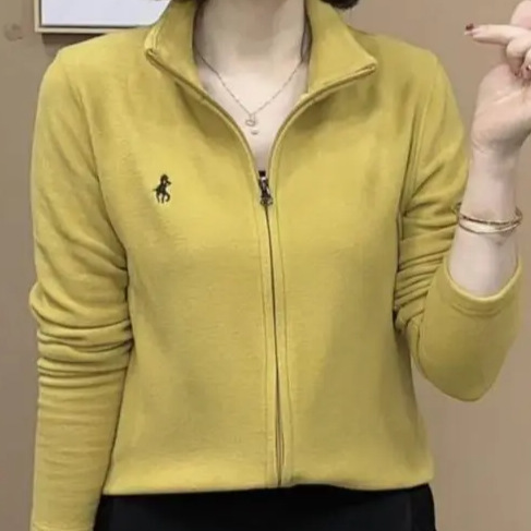 Women's 2024 Autumn/Winter Collar-Style Embroidered Double-Zip Fleece Open Hoodie, New Slimming & Warm Outerwear