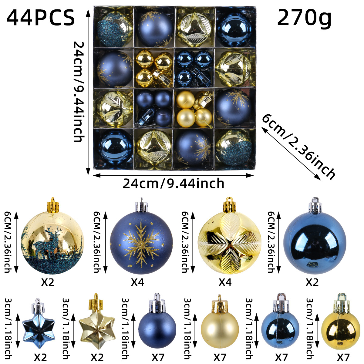 Nuevos productos galvanizados bolas de decoración de Navidad árbol de Navidad de plástico colgante bolas de Navidad pintadas colgante caja de regalo