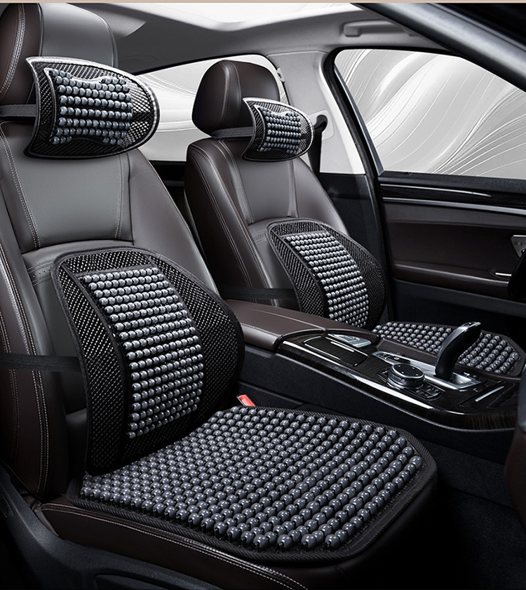 Car Wooden Bead Cushion Summer Breathable and Ventilated Cool Cushion Square Cushion Backrest Three-Piece Set Single Truck Digger Seat Cushion