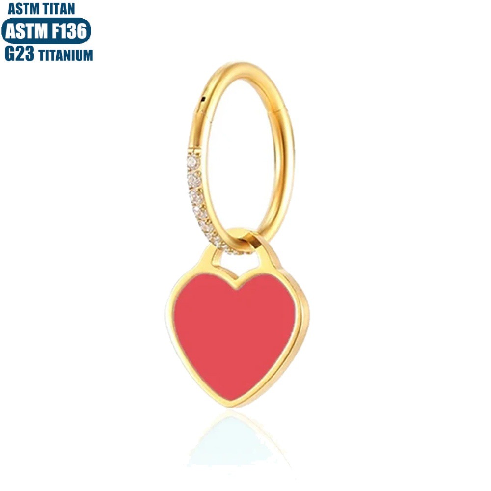 F136 Titanium Alloy Heart Zircon Earring Piercing Jewelry - Gold Pink 1.2x12mm detail image 10