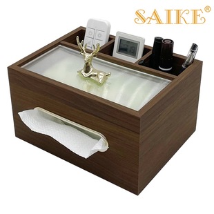 Spot wholesale black walnut grain wooden tissue storage multifunctional box wooden tissue storage box remote control