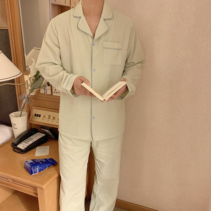 Product details picture_actual shot#new product#Men's comfortable and loose striped early autumn pajamas and home clothes set