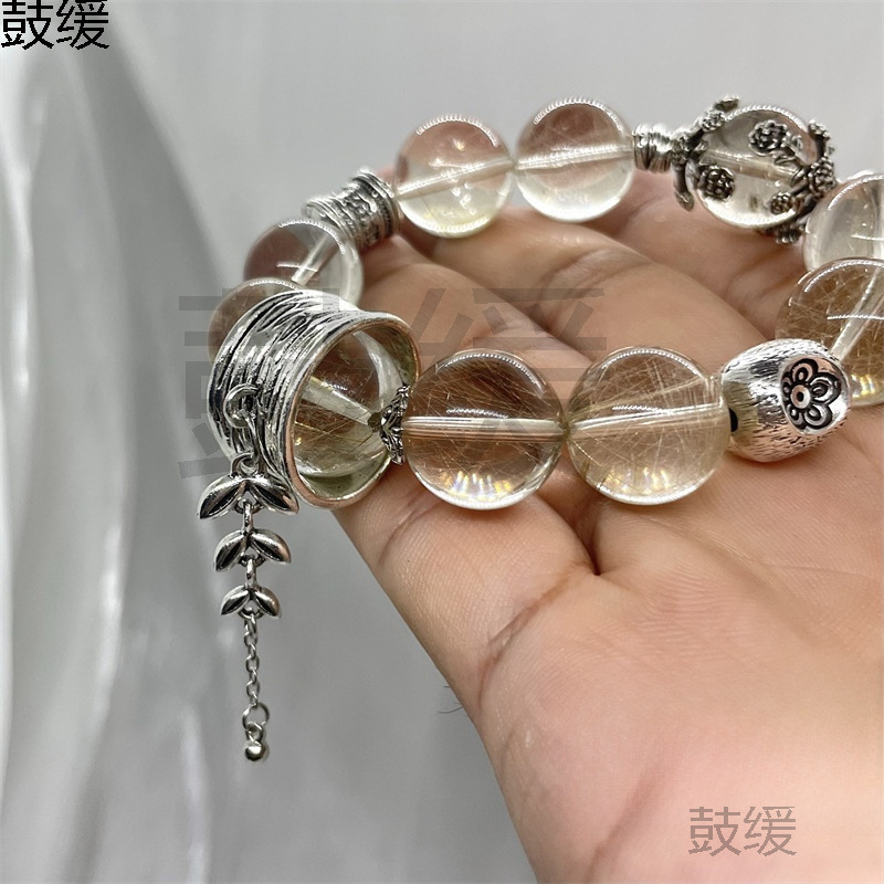 クリスタルアクセサリーレトロ合金模造シルバー古い職人技クラシックオープンリングリーフタッセルリフトアクセサリー|undefined