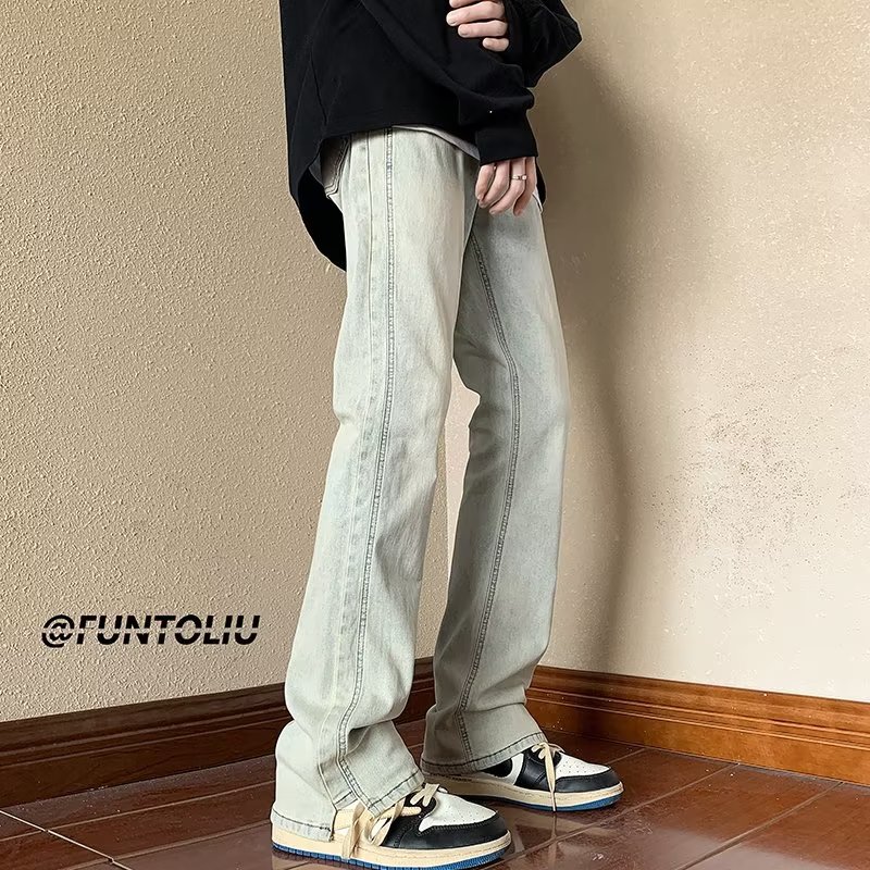 2024 primavera y otoño nuevo estilo jeans americanos hombres lavados y viejos pantalones de nicho High Street pantalones rectos sueltos tendencia