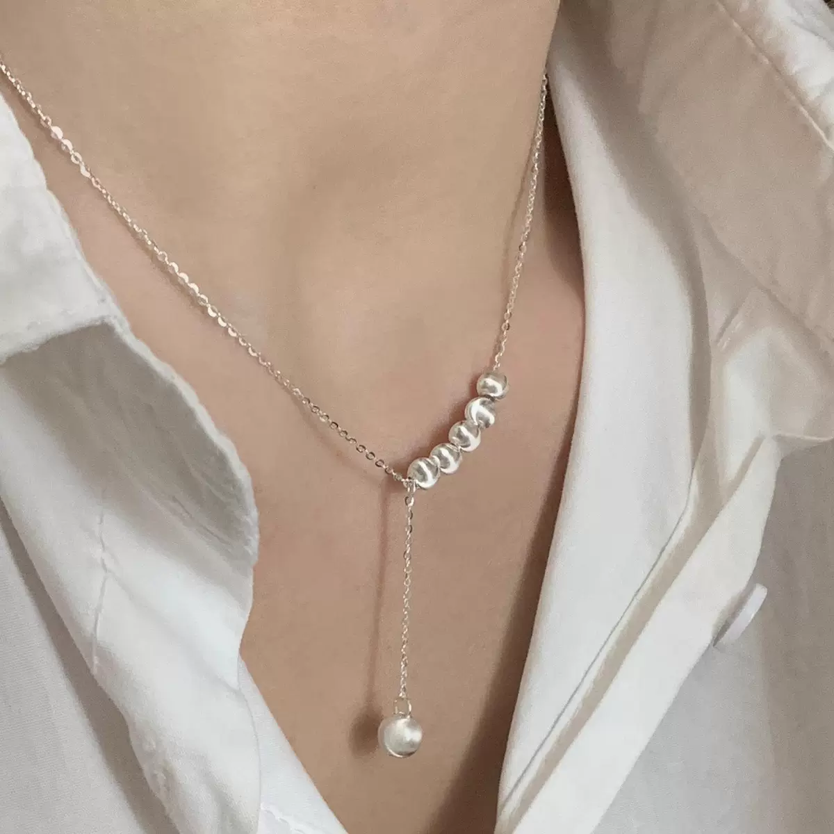 韩式韩版流光圆珠项链女生2024新款设计感流苏锁骨链冷淡风百搭女