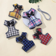 New Style Checkered Pet Leash Harness Set with Back Harness Leash Bell for Cats and Dogs Manufacturer
