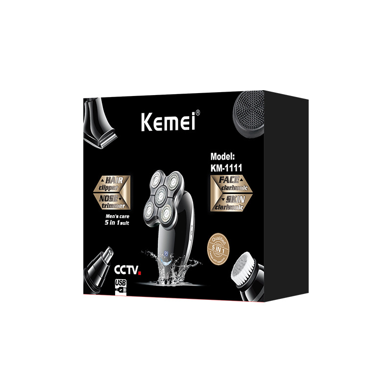 Kemei KM-1111 de lavado de cuerpo completo multifuncional corte de pelo afeitado nariz limpieza del cabello USB multifuncional máquina de afeitar