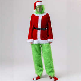 跨境优质长毛圣诞绿毛怪格林奇怪杰COS服圣诞老人毛毛圣诞节服装