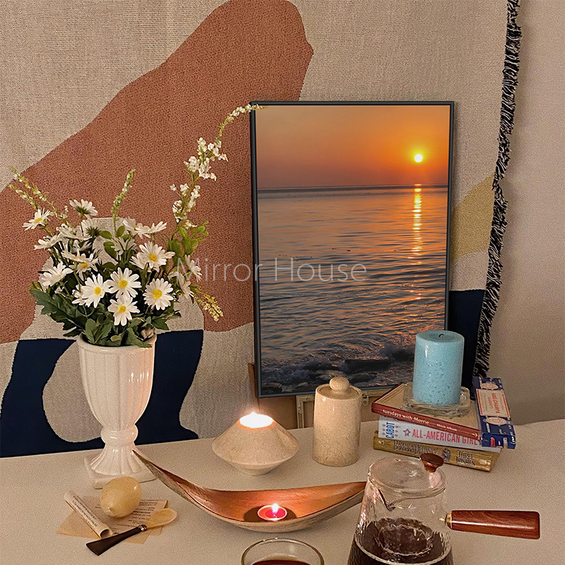 Mirror House Niche Art ins Decorative Painting Living Room Painting Sea Sunrise Simple Hanging Painting Abstract Photography Floor Painting