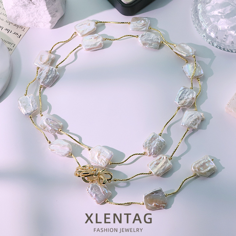 Collar de suéter de perlas naturales de agua fresca collar barroco temperamento nicho de lujo ligero de alto nivel joyas dulces chapadas en oro 18k